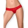 Lace Thong With Pleated Mesh - L/XL / Red